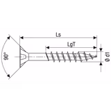 4.5 x 60mm Countersunk 304 Stainless. Partial thread. Qty 100.